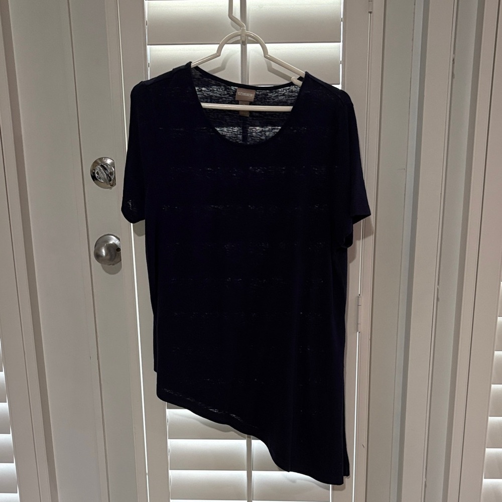 Chico's Navy Asymmetrical Short Sleeve Top